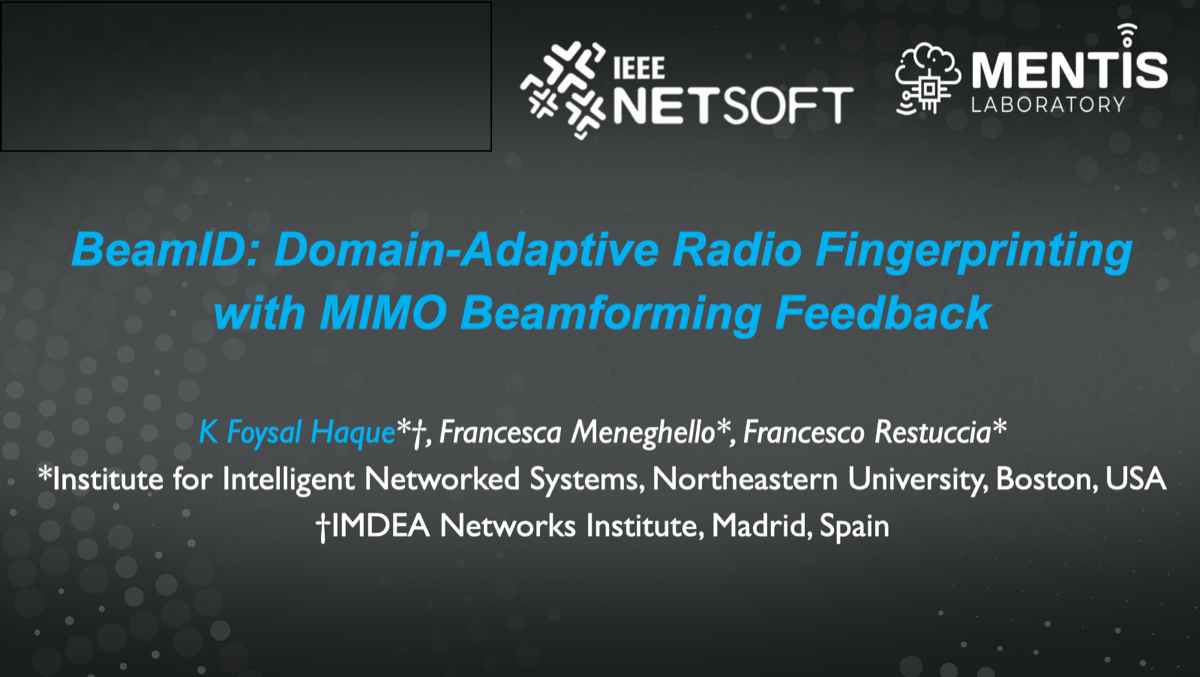 Title slide for the BeamID presentation at IEEE NetSoft 2026