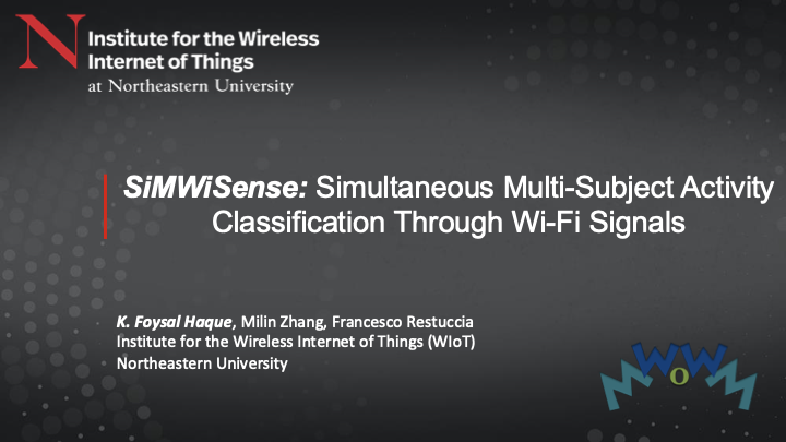 Title slide for the SiMWiSense presentation at IEEE WoWMoM 2023