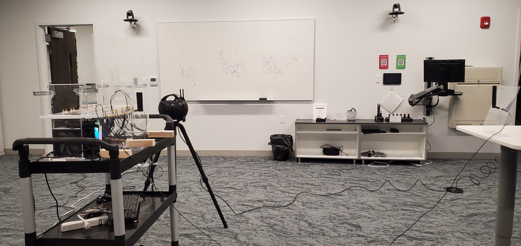 SAWEC Wi-Fi sensing and 360-degree camera setup deployed in an entrance hall